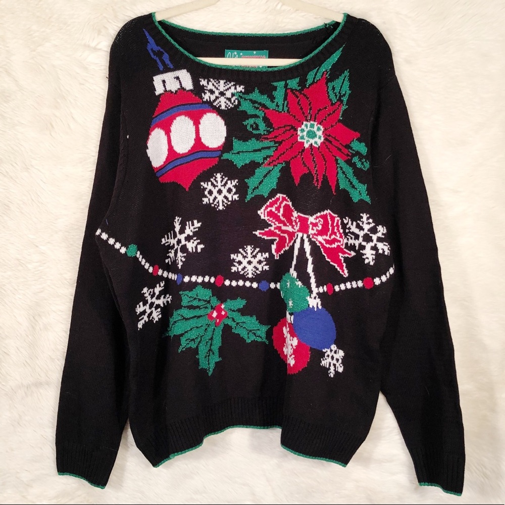 Christmas Sweater Holly and Ornament Sweater